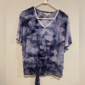 Live Let Live sheer blue tie dye short sleeve top over tank. Size M